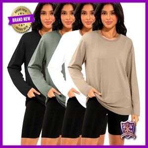 Oversized Long Sleeve Crewneck Tee 4-Pack Lightweight Y2K Activewear